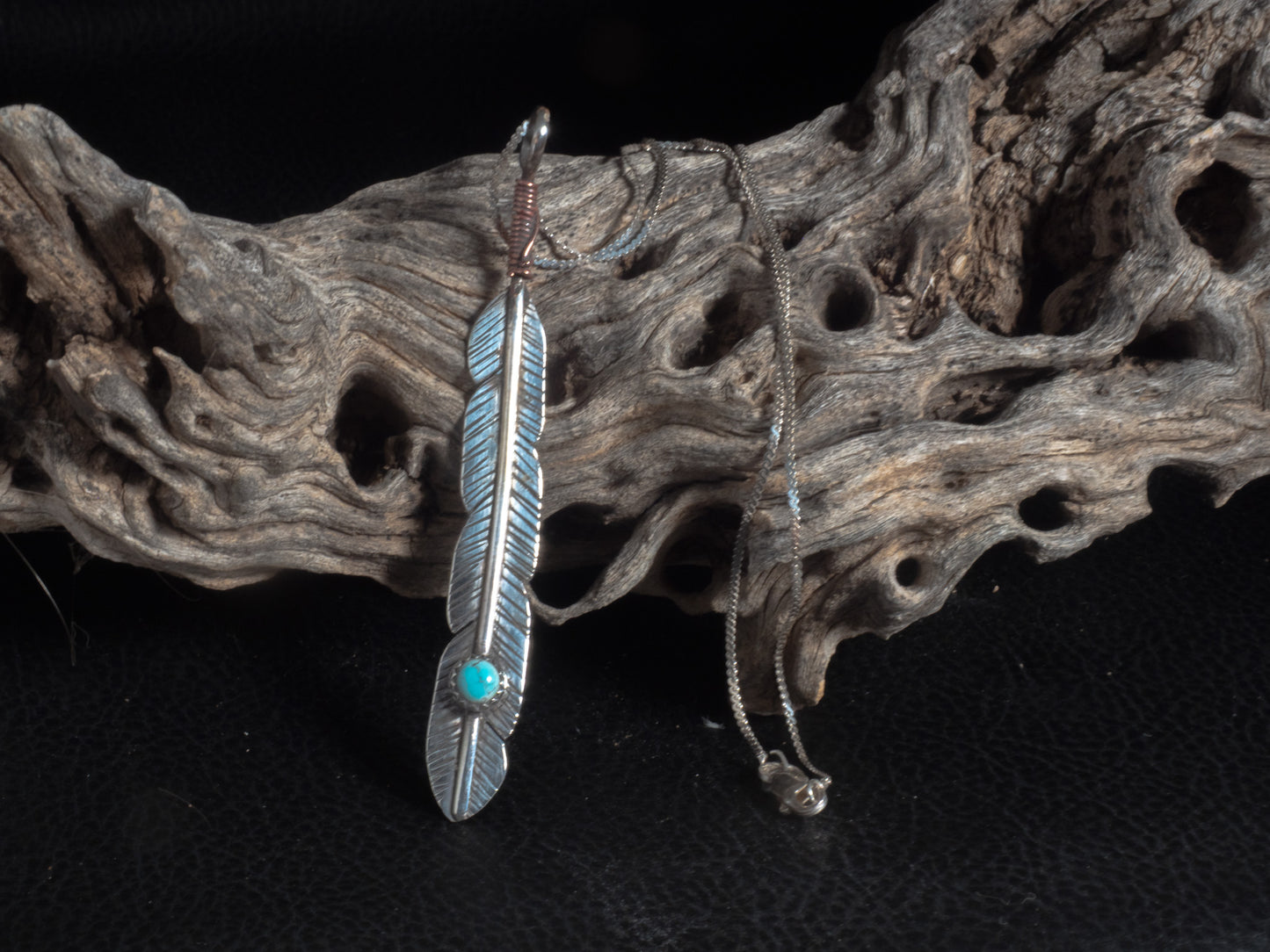 Sterling Silver Feather Earring & Necklace Set with Kingman Turquoise