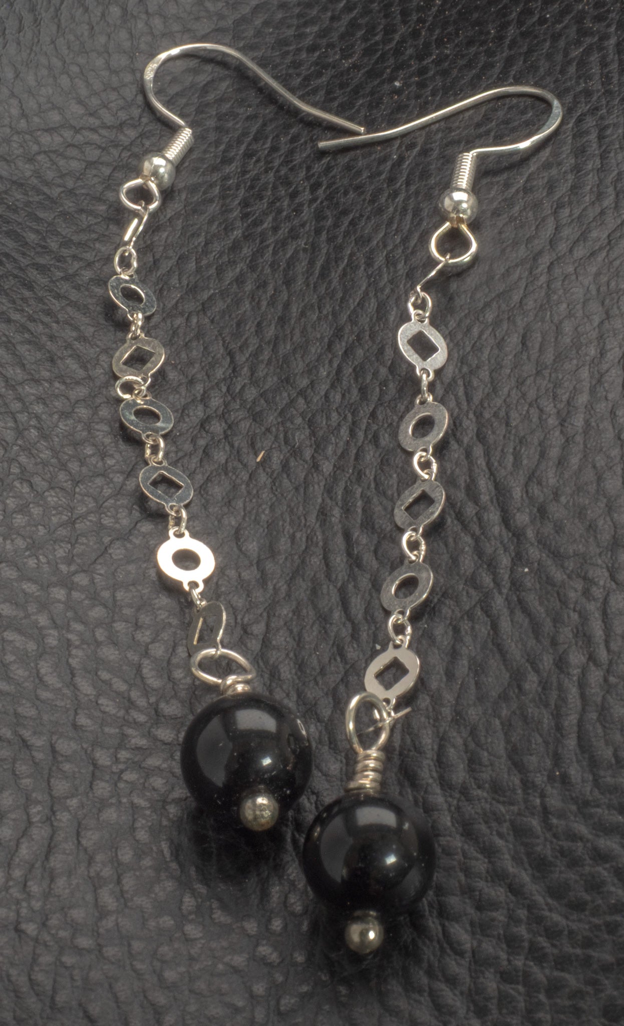 Sterling Silver Obsidian Long Dangle Earrings