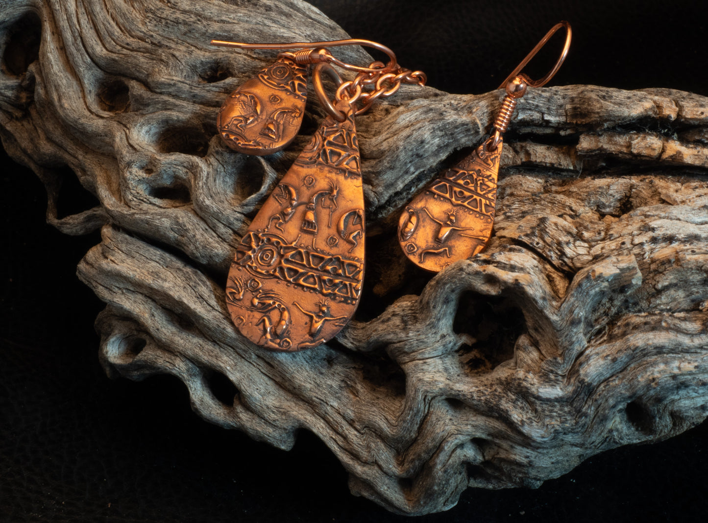 Kokopelli Copper Clay Pendant & Earring Set with Copper Chain