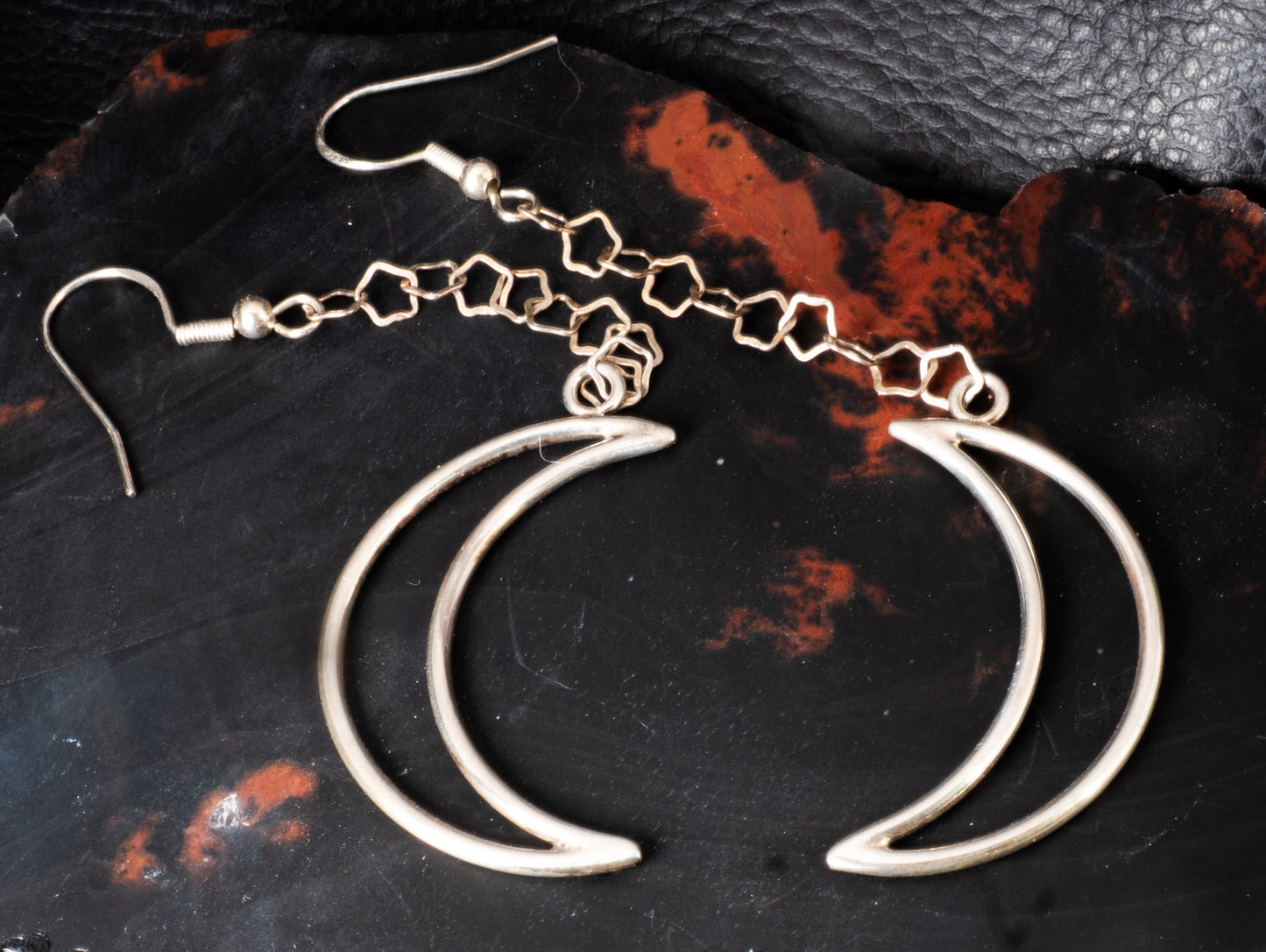 Handcrafted Sterling Silver Crescent Moon Dangle Earrings