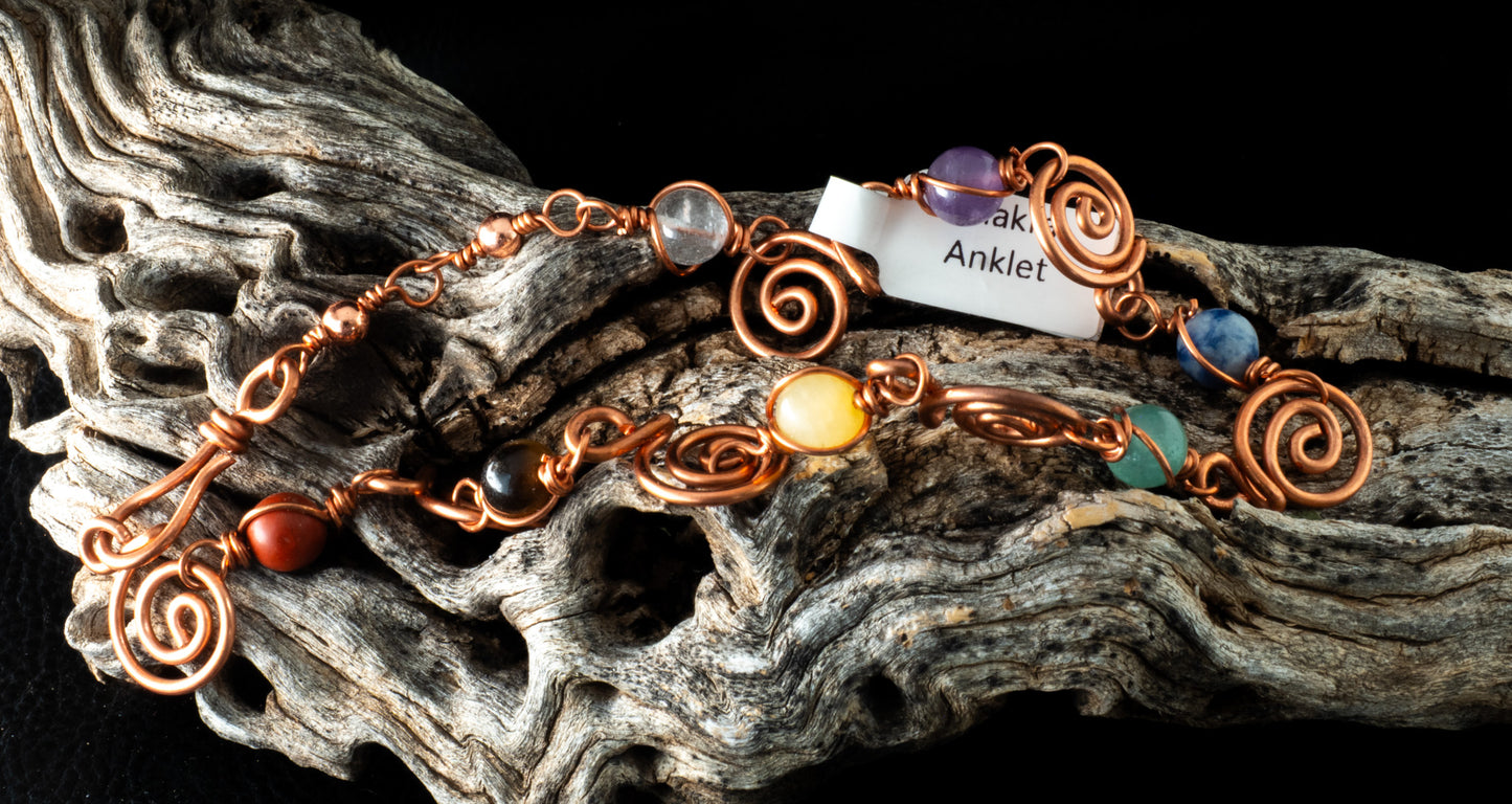 Handcrafted Copper Chakra Anklet with 7 Gemstone Beads