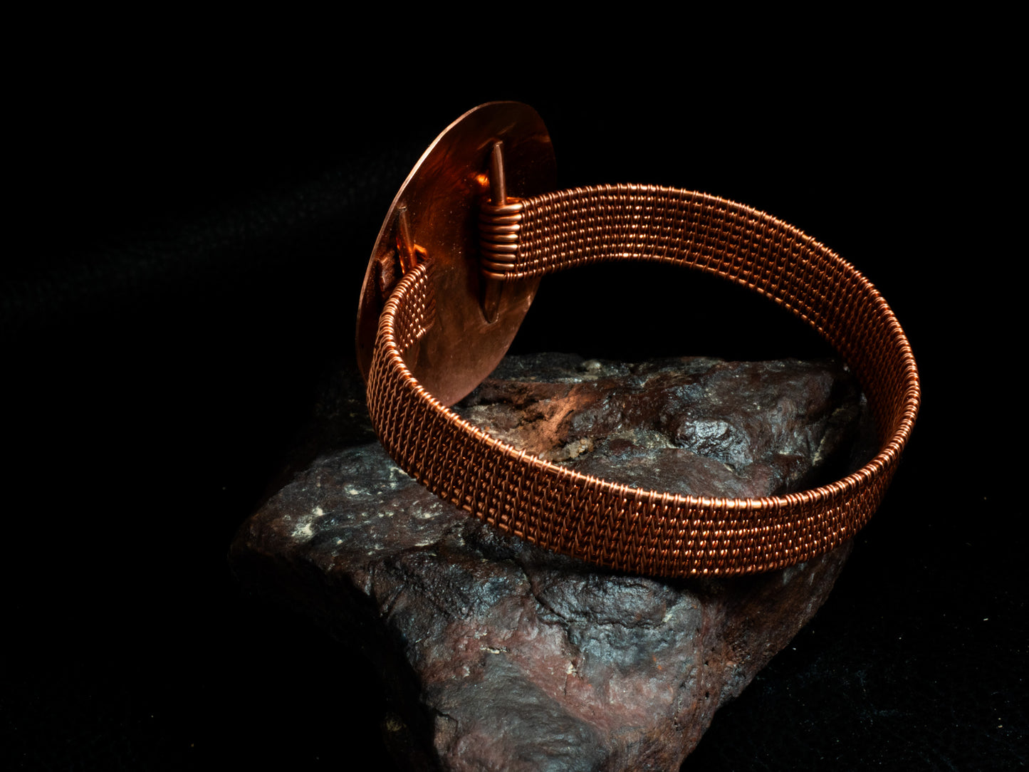 Copper Wire Weave Cuff with Desert Hummingbird Dome