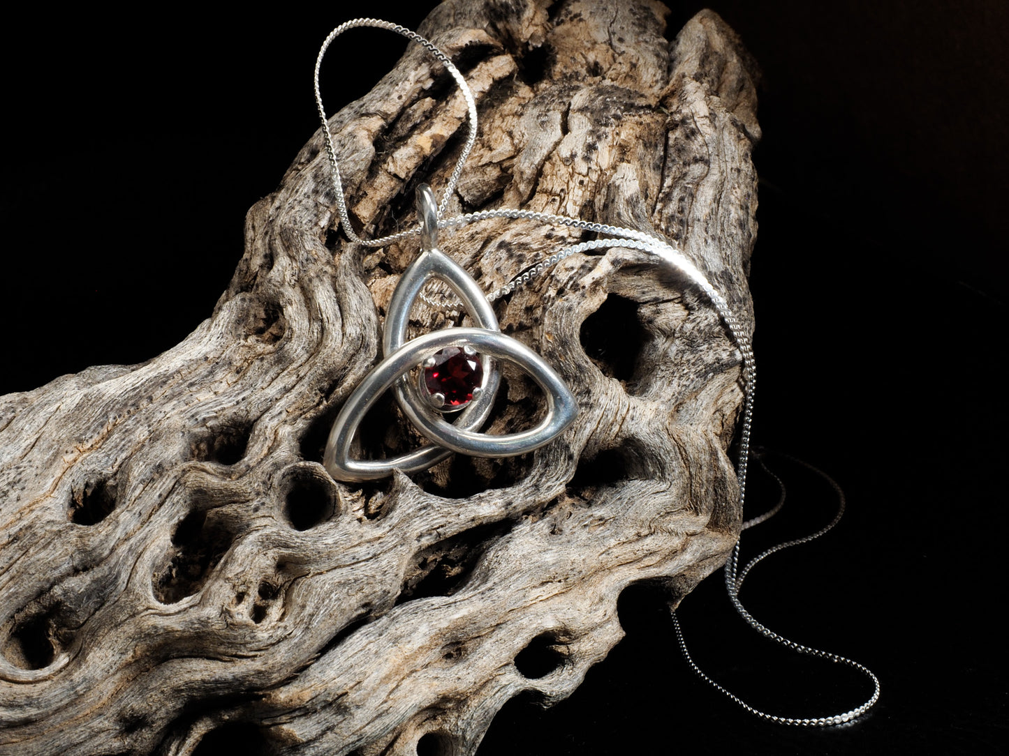 Sterling Silver Celtic Trinity Knot Pendant with Garnet