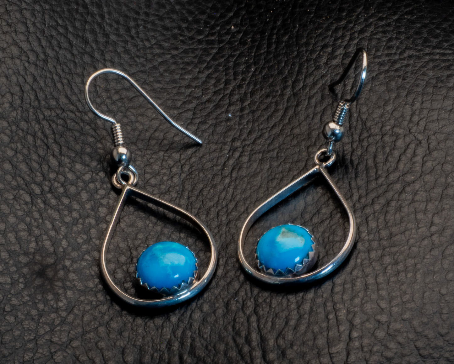 Sterling Silver Teardrop Wire Frame Earrings with Kingman Turquoise