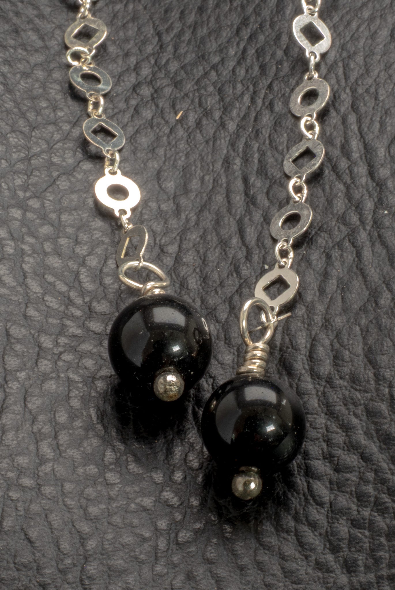 Sterling Silver Obsidian Long Dangle Earrings