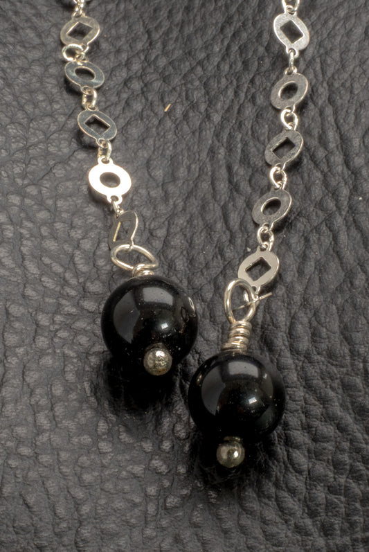 Sterling Silver Obsidian Long Dangle Earrings