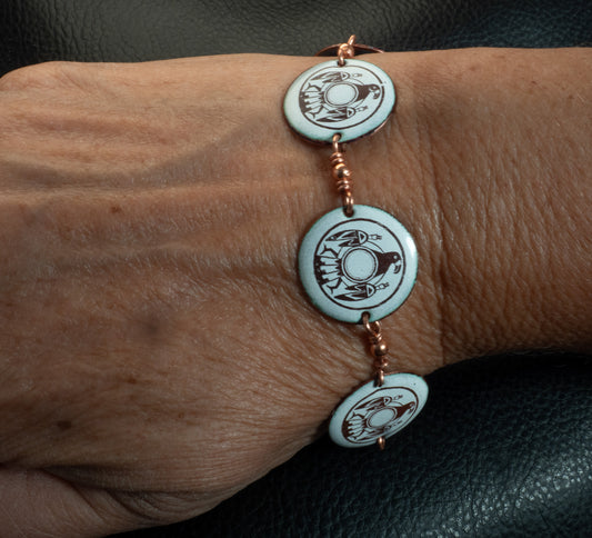 Copper Wire & Enamel Thunderbird Disc Bracelet