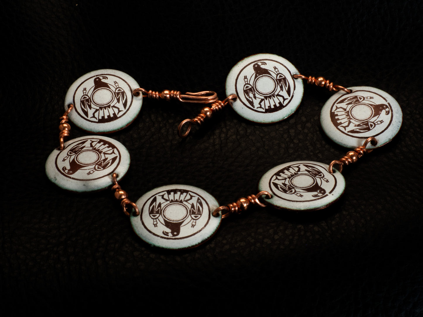 Copper Wire & Enamel Thunderbird Disc Bracelet