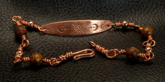 Copper Celestial Bar Bracelet with Chrysanthemum Stone Beads