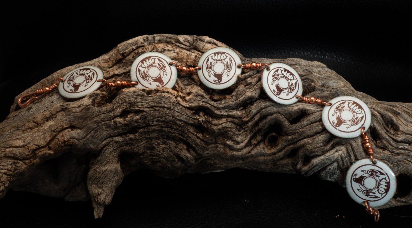 Copper Wire & Enamel Thunderbird Disc Bracelet