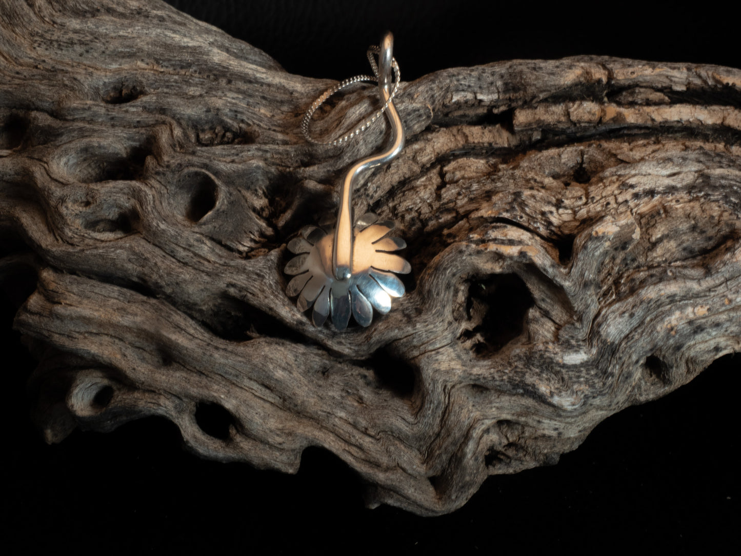 Sterling Silver Patinated Flower Pendant with Pink CZ