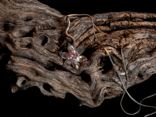 Sterling Silver Open Petal Flower Pendant with Pink CZ