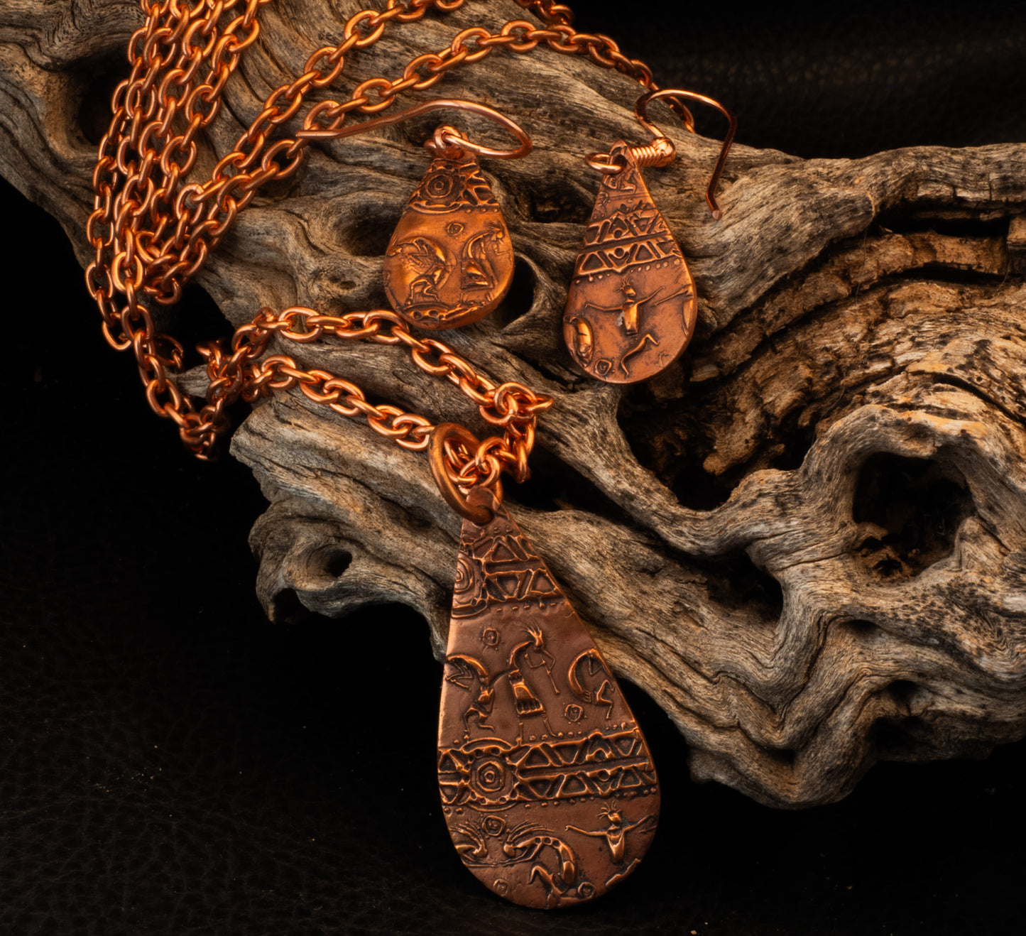 Kokopelli Copper Clay Pendant & Earring Set with Copper Chain