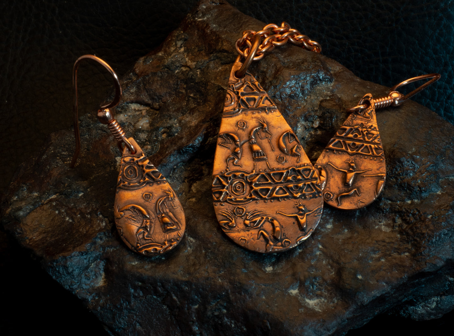 Kokopelli Copper Clay Pendant & Earring Set with Copper Chain