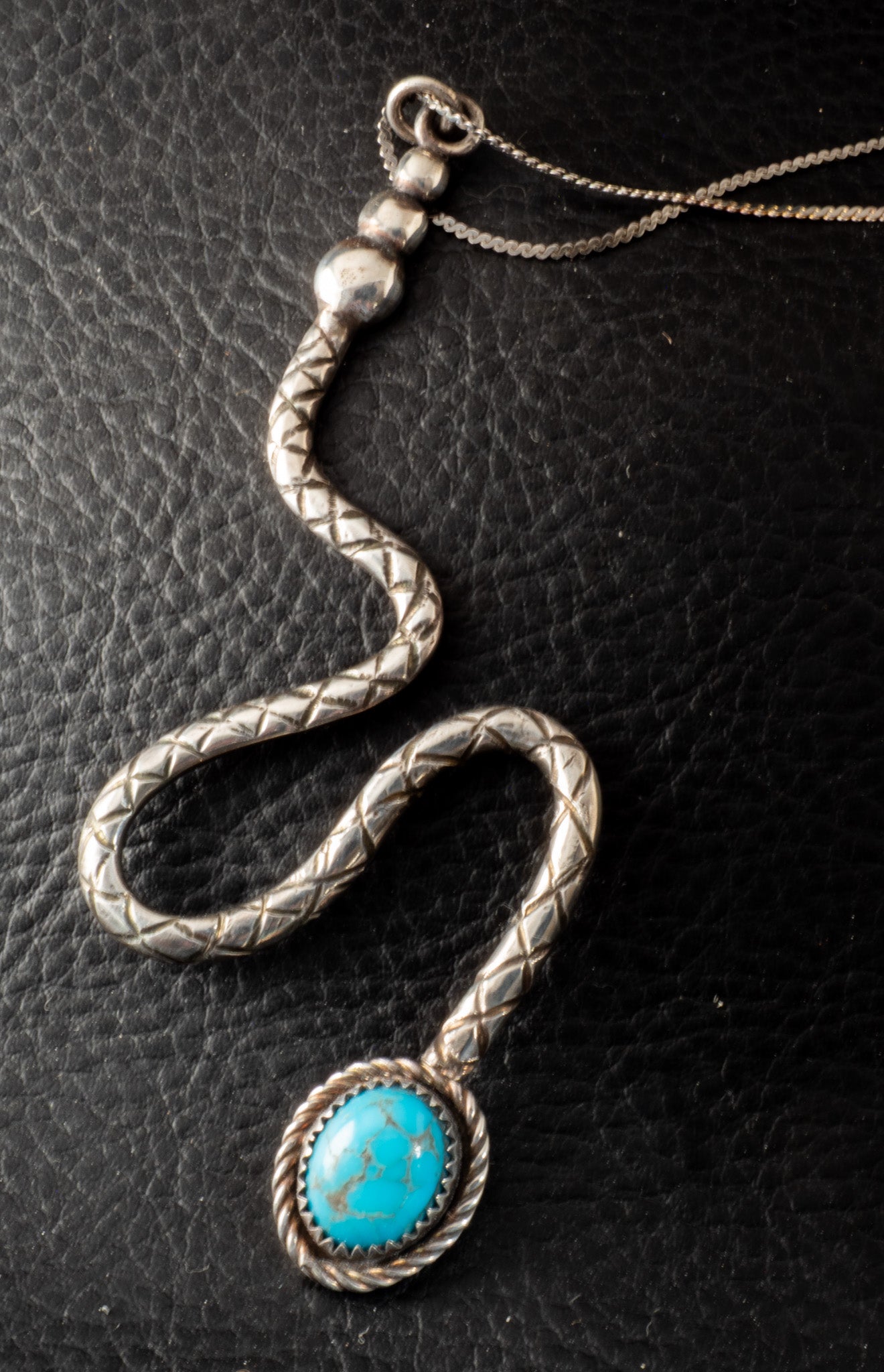 Handmade Sterling Silver Rattlesnake Pendant with Kingman Turquoise on 18" Chain