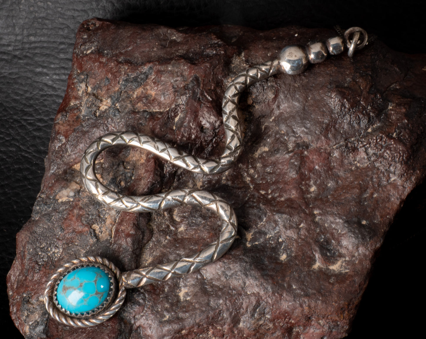 Handmade Sterling Silver Rattlesnake Pendant with Kingman Turquoise on 18" Chain
