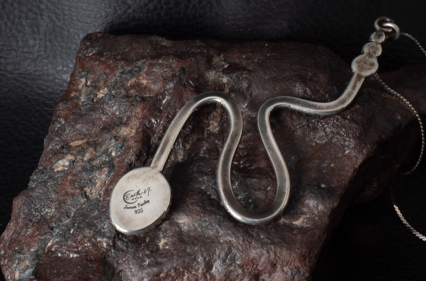 Handmade Sterling Silver Rattlesnake Pendant with Kingman Turquoise on 18" Chain