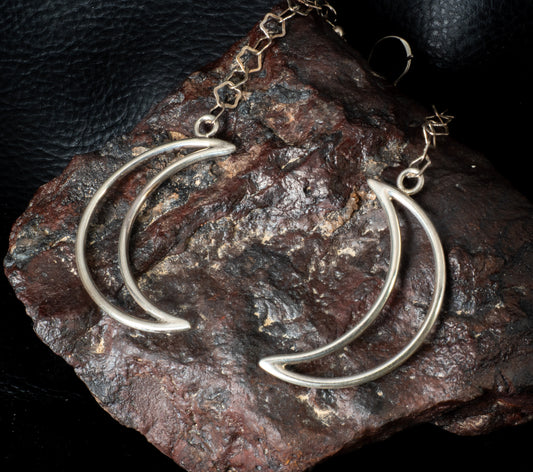 Handcrafted Sterling Silver Crescent Moon Dangle Earrings