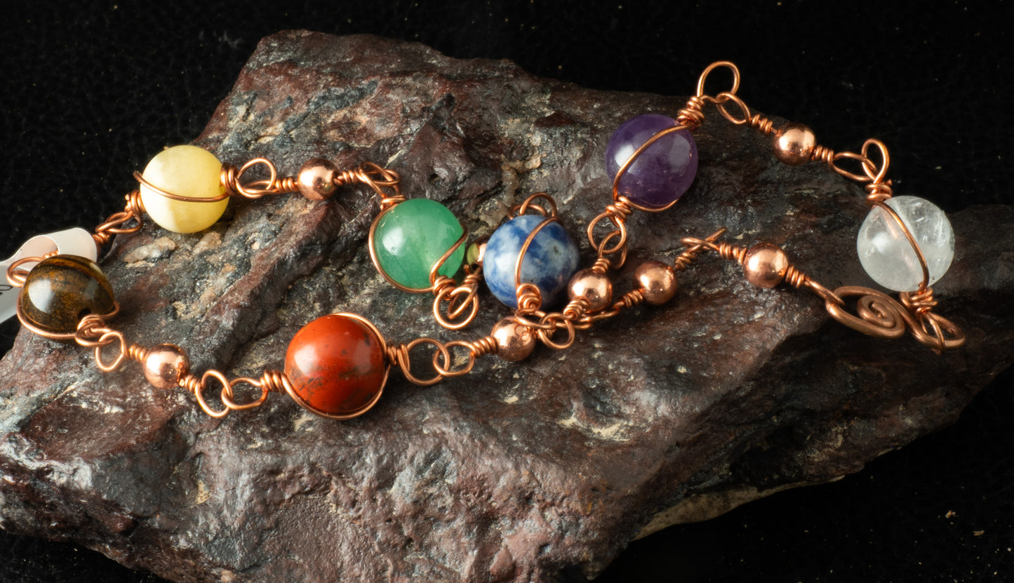 Handcrafted Copper Chakra Anklet with 7 Gemstone Beads