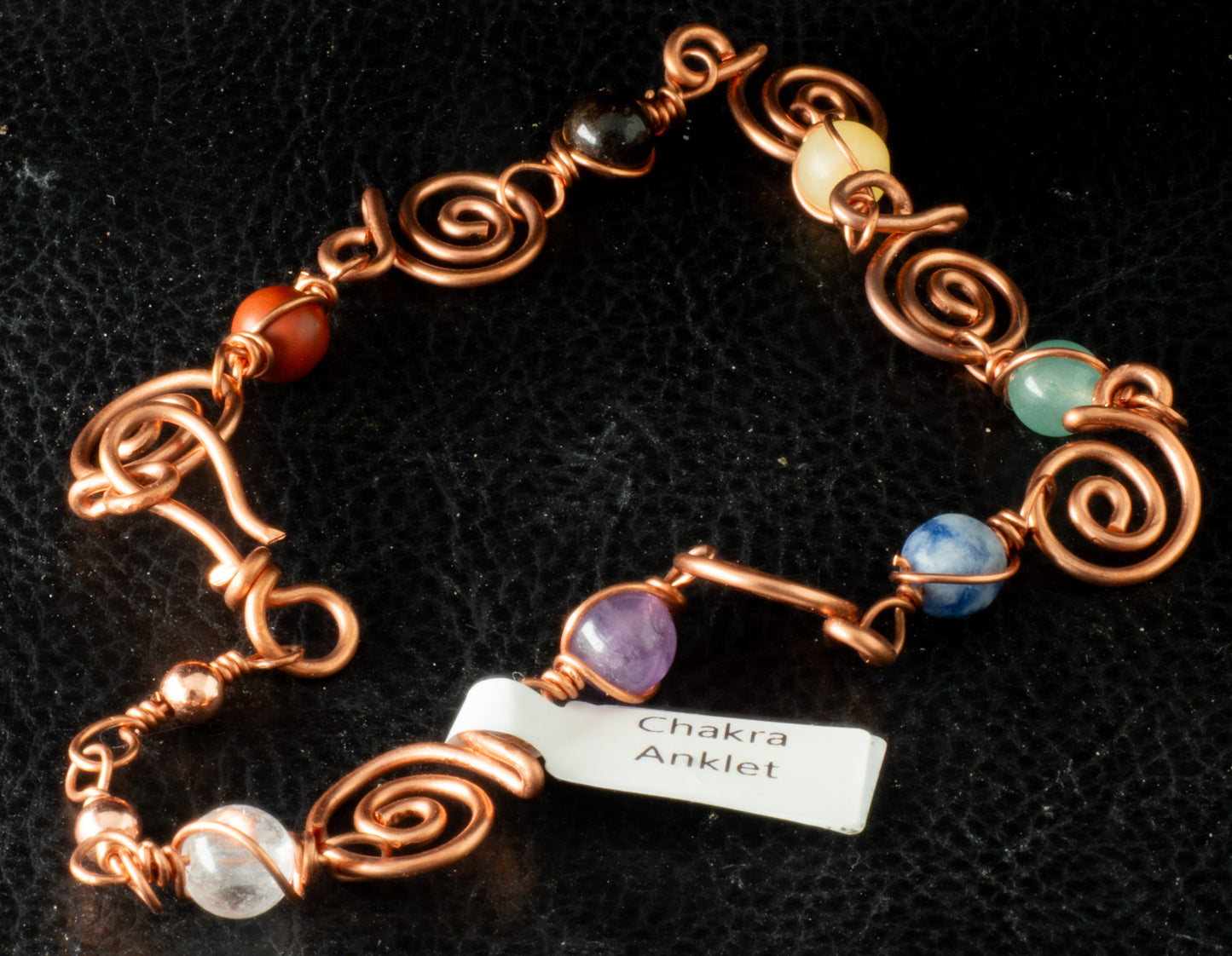 Handcrafted Copper Chakra Anklet with 7 Gemstone Beads