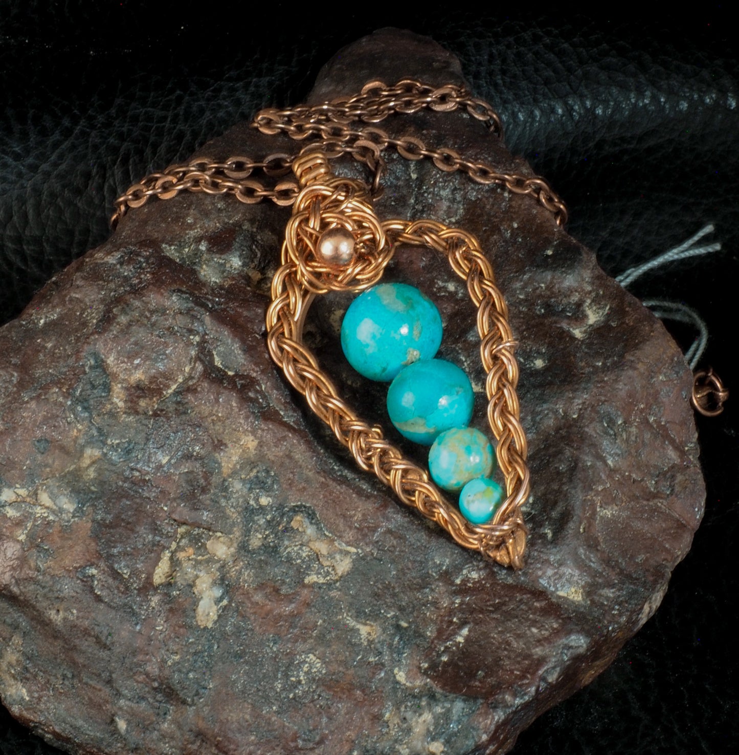 Handcrafted Copper Wire Wrap Pendant with Graduated Kingman Turquoise Beads on Copper Chain